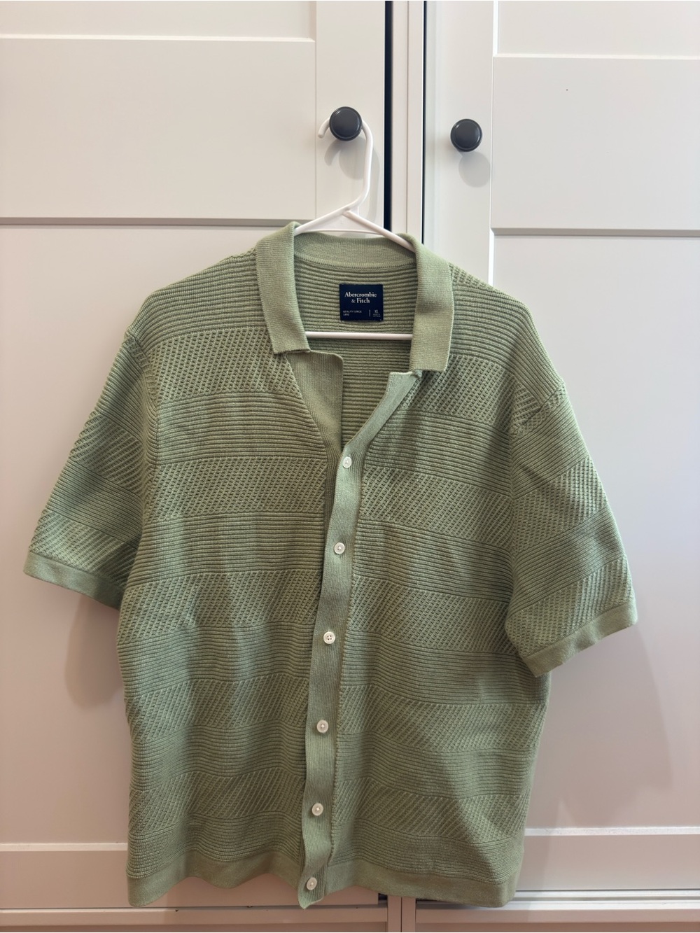 Abercrombie & Fitch Sage Green Textured Short-Sleeve Polo Cardigan